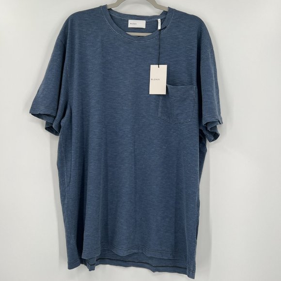 BLDWN Men's Palma Pocket T-Shirt in Blue Stripe Crew Neck Tee sz XXL/2XL Baldwin - Picture 2 of 6